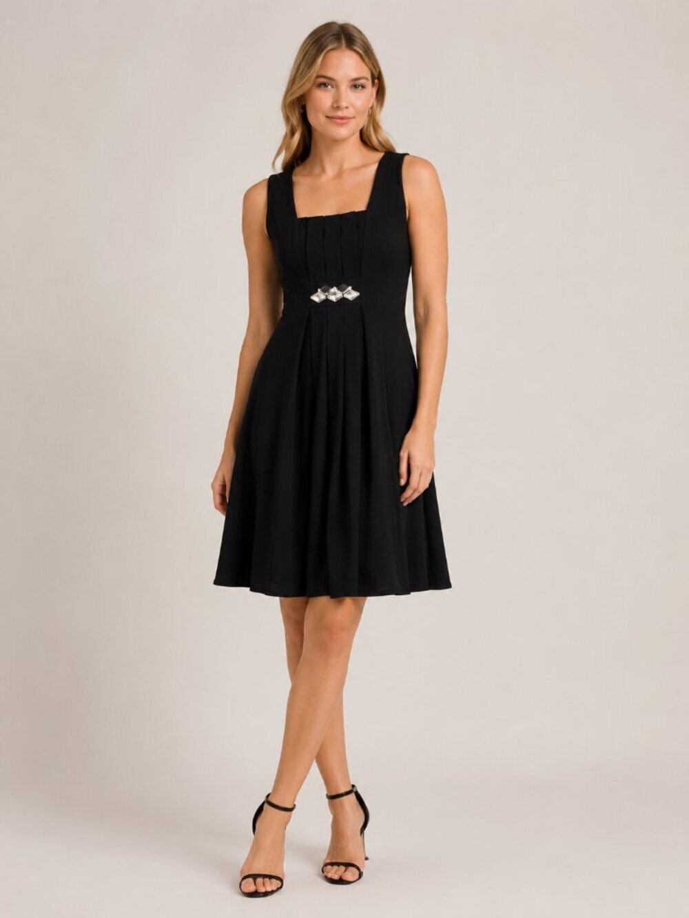 Loft Black Sleeveless square neck jewel embellished dress size 2